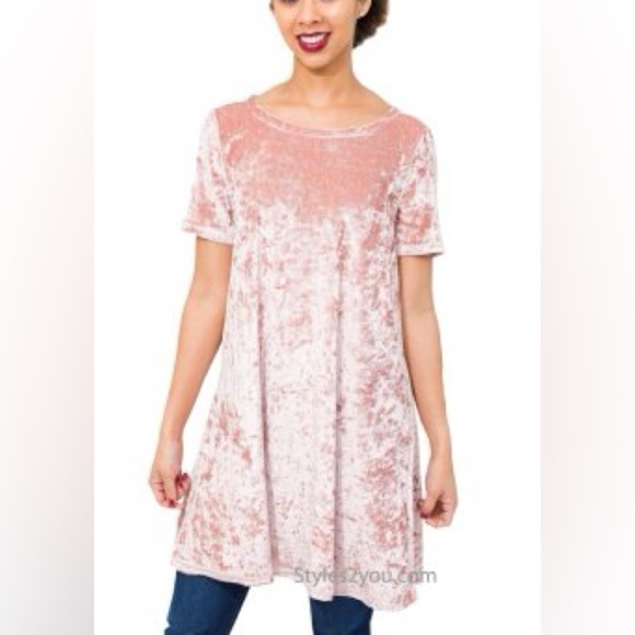 POL Crushed Velvet Shirt Tunic Dress Dusty Mauve Pink - Picture 8 of 9